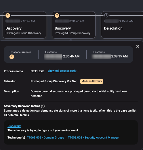 One of your endpoints has a Medium Severity alert for Privileged Group Discovery Via Net. The account behind this activity belongs to an IT manager. 